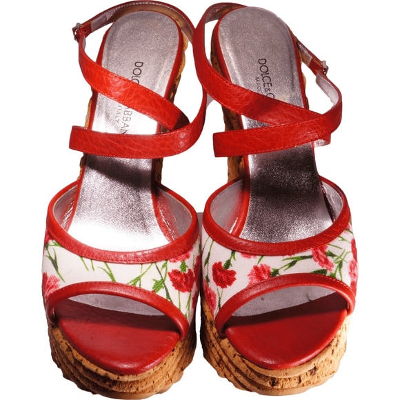 DOLCE & GABBANA FLORAL PRINT WEDGE SANDALS - Picture 4 of 6